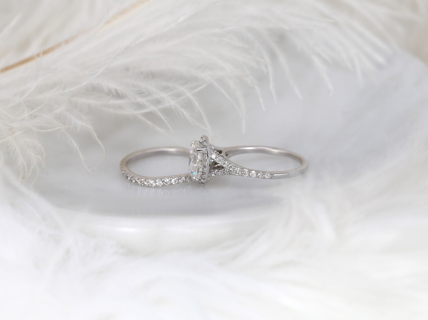 2 CT Oval Cut Halo & Pave Lab Grown Diamond Bridal Ring Set