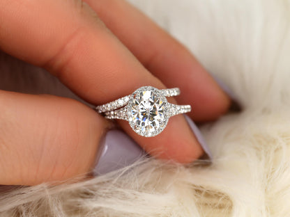 2 CT Oval Cut Halo & Pave Lab Grown Diamond Bridal Ring Set