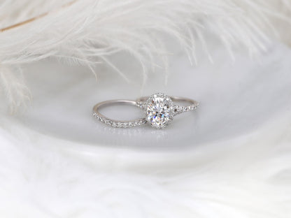 2 CT Oval Cut Halo & Pave Lab Grown Diamond Bridal Ring Set