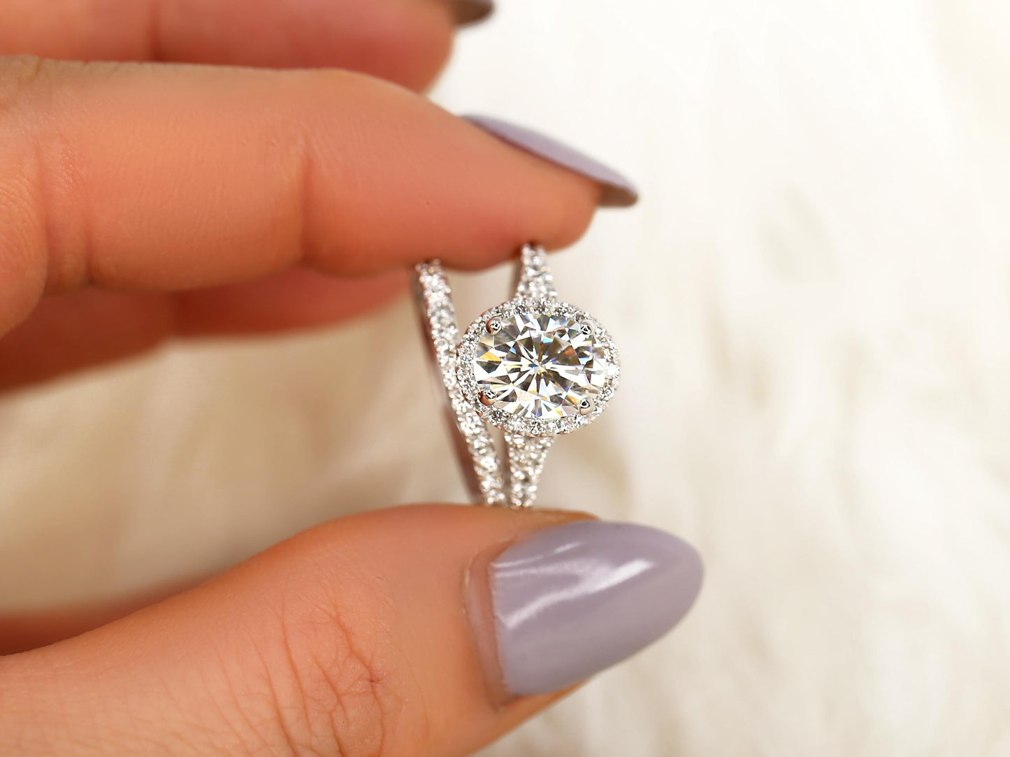 2 CT Oval Cut Halo & Pave Lab Grown Diamond Bridal Ring Set