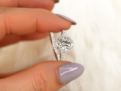 2 CT Oval Cut Halo & Pave Lab Grown Diamond Bridal Ring Set