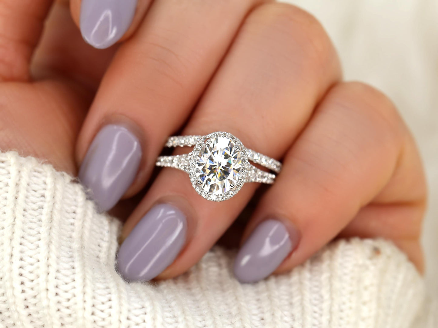 2 CT Oval Cut Halo & Pave Lab Grown Diamond Bridal Ring Set