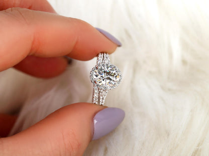 2 CT Oval Cut Halo & Pave Lab Grown Diamond Bridal Ring Set