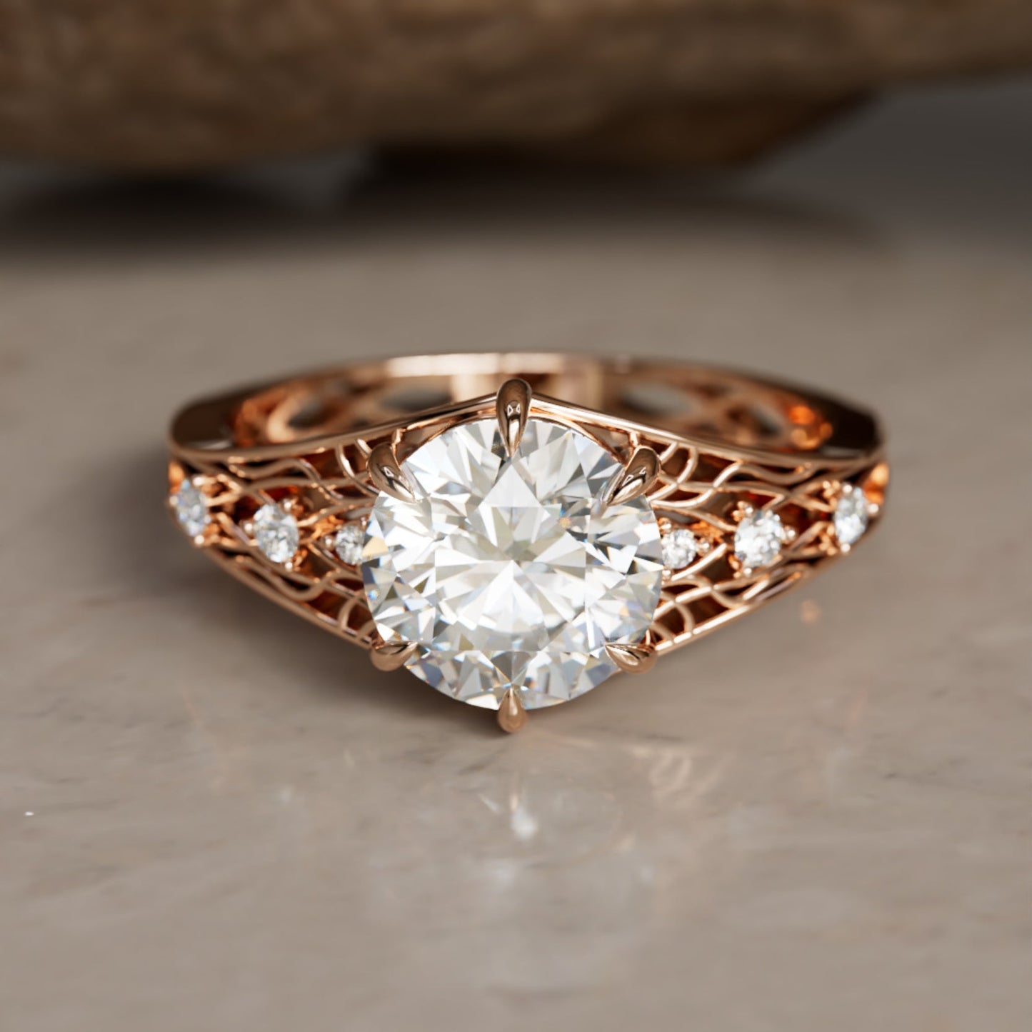 Marquise Shaped Three Stone Lab Grown Diamond Engagement Ring