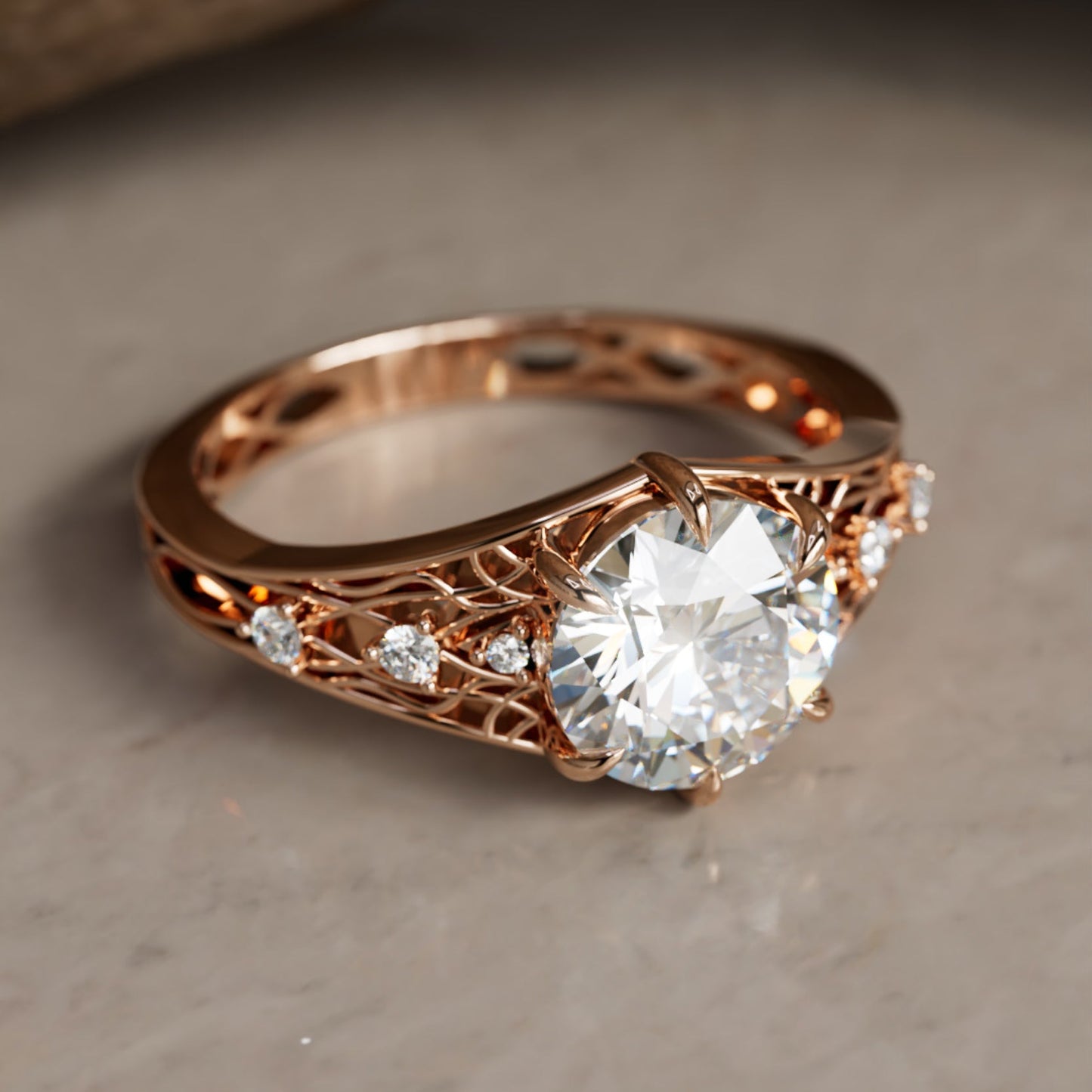 Marquise Shaped Three Stone Lab Grown Diamond Engagement Ring