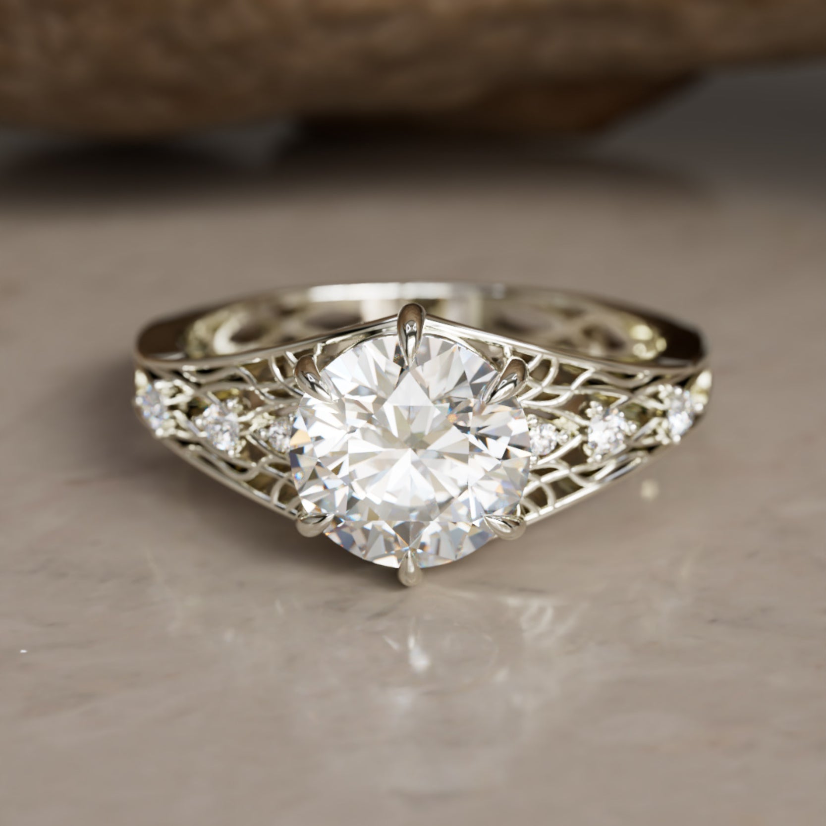 Marquise Shaped Three Stone Lab Grown Diamond Engagement Ring