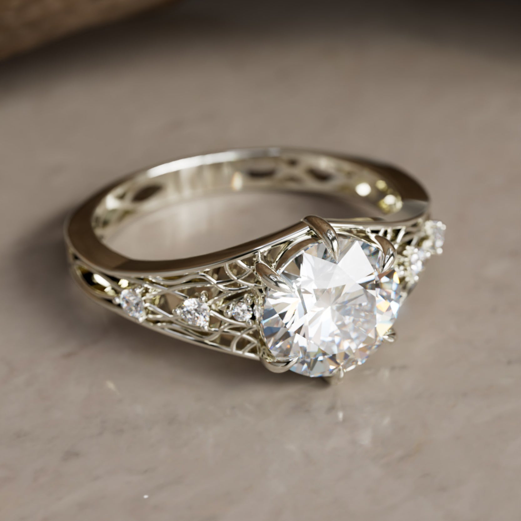 Marquise Shaped Three Stone Lab Grown Diamond Engagement Ring