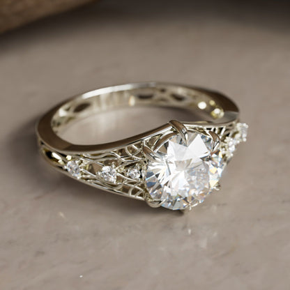 Marquise Shaped Three Stone Lab Grown Diamond Engagement Ring