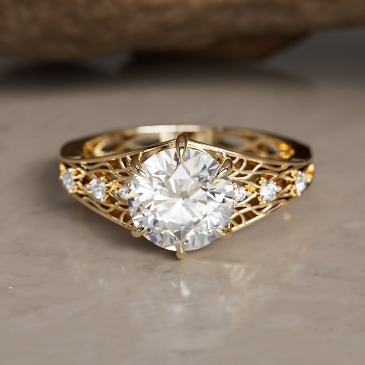 Marquise Shaped Three Stone Lab Grown Diamond Engagement Ring