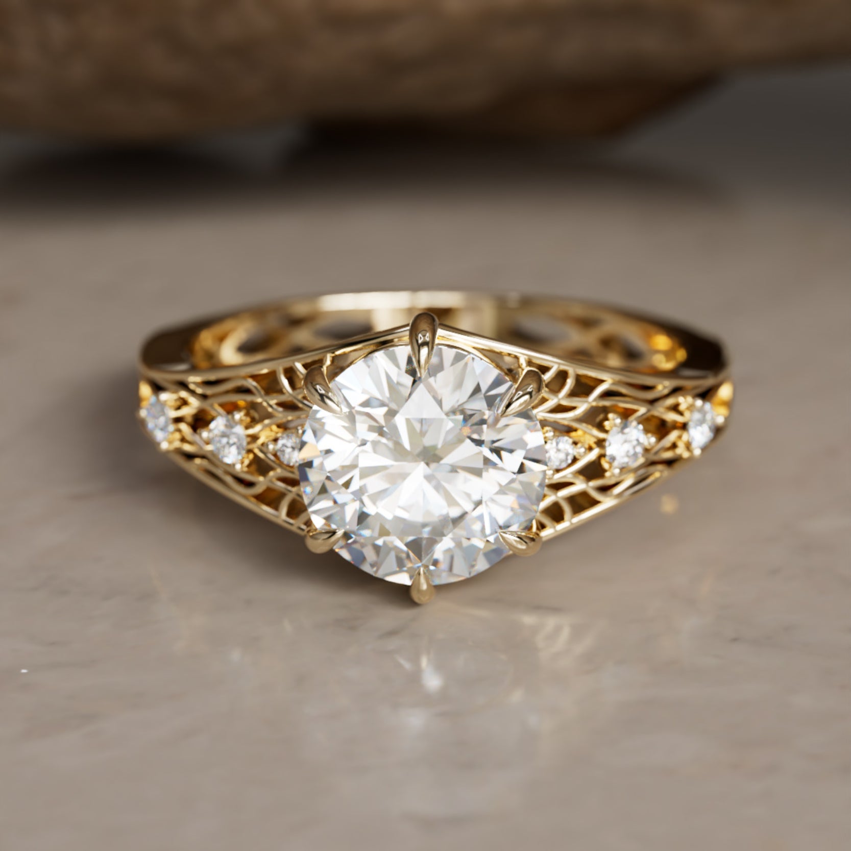 Marquise Shaped Three Stone Lab Grown Diamond Engagement Ring