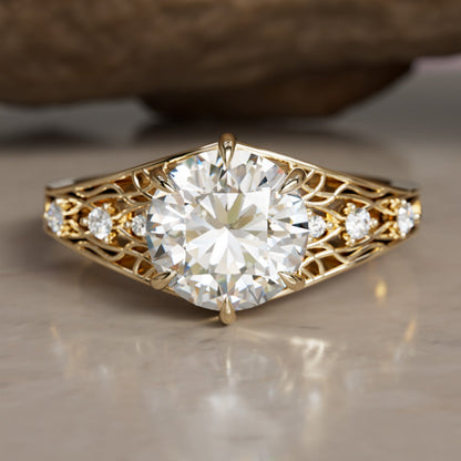 Marquise Shaped Three Stone Lab Grown Diamond Engagement Ring