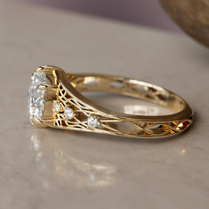 Marquise Shaped Three Stone Lab Grown Diamond Engagement Ring