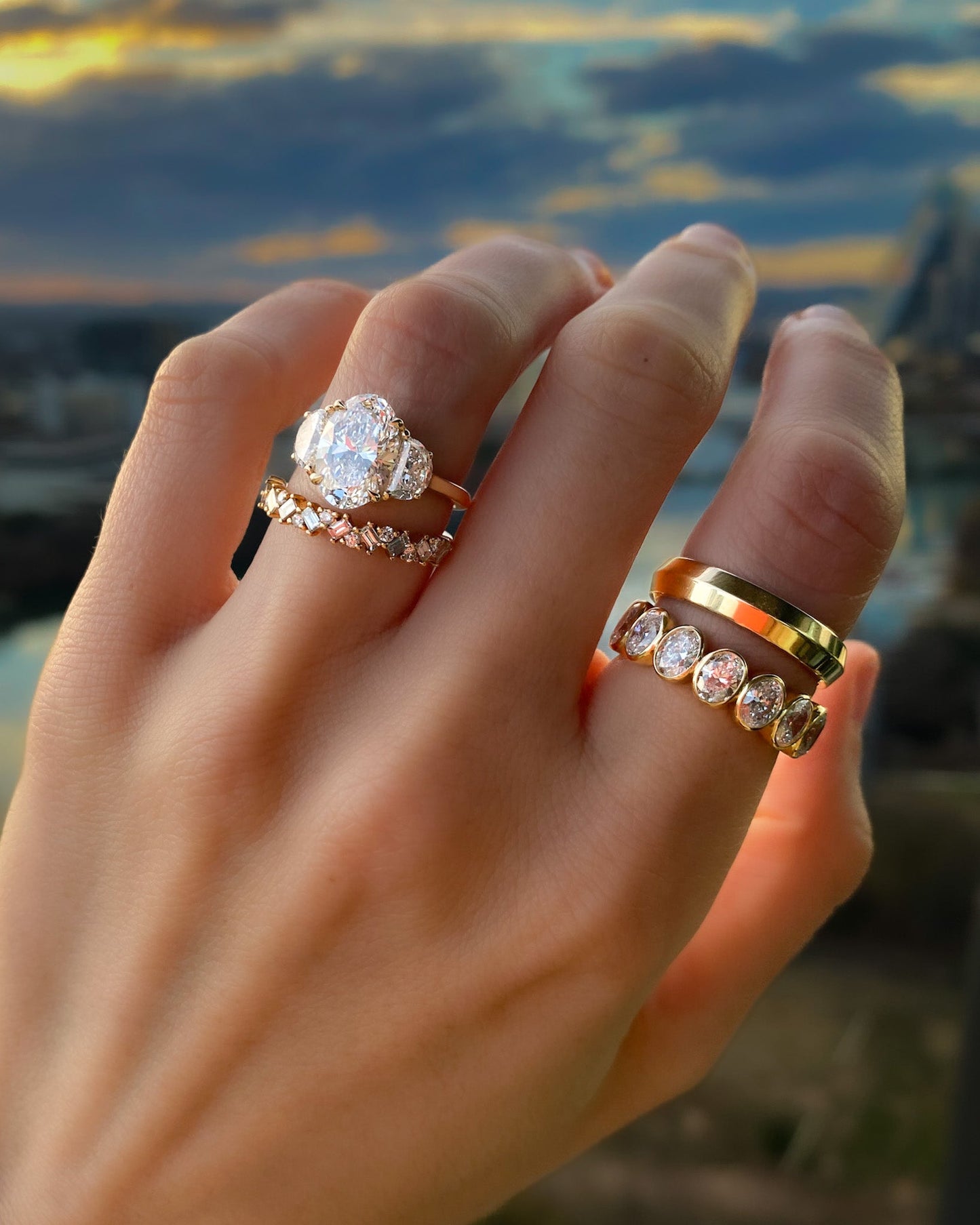 Marquise Shaped Three Stone Lab Grown Diamond Engagement Ring