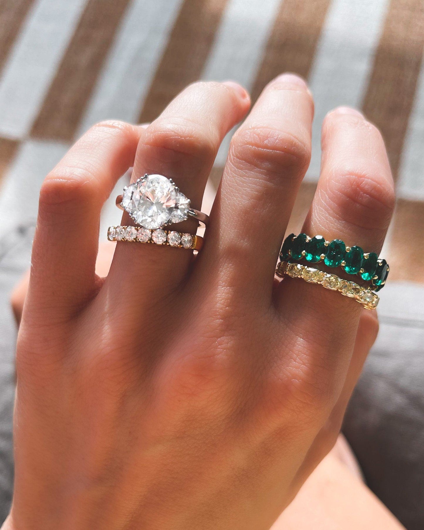 Marquise Shaped Three Stone Lab Grown Diamond Engagement Ring