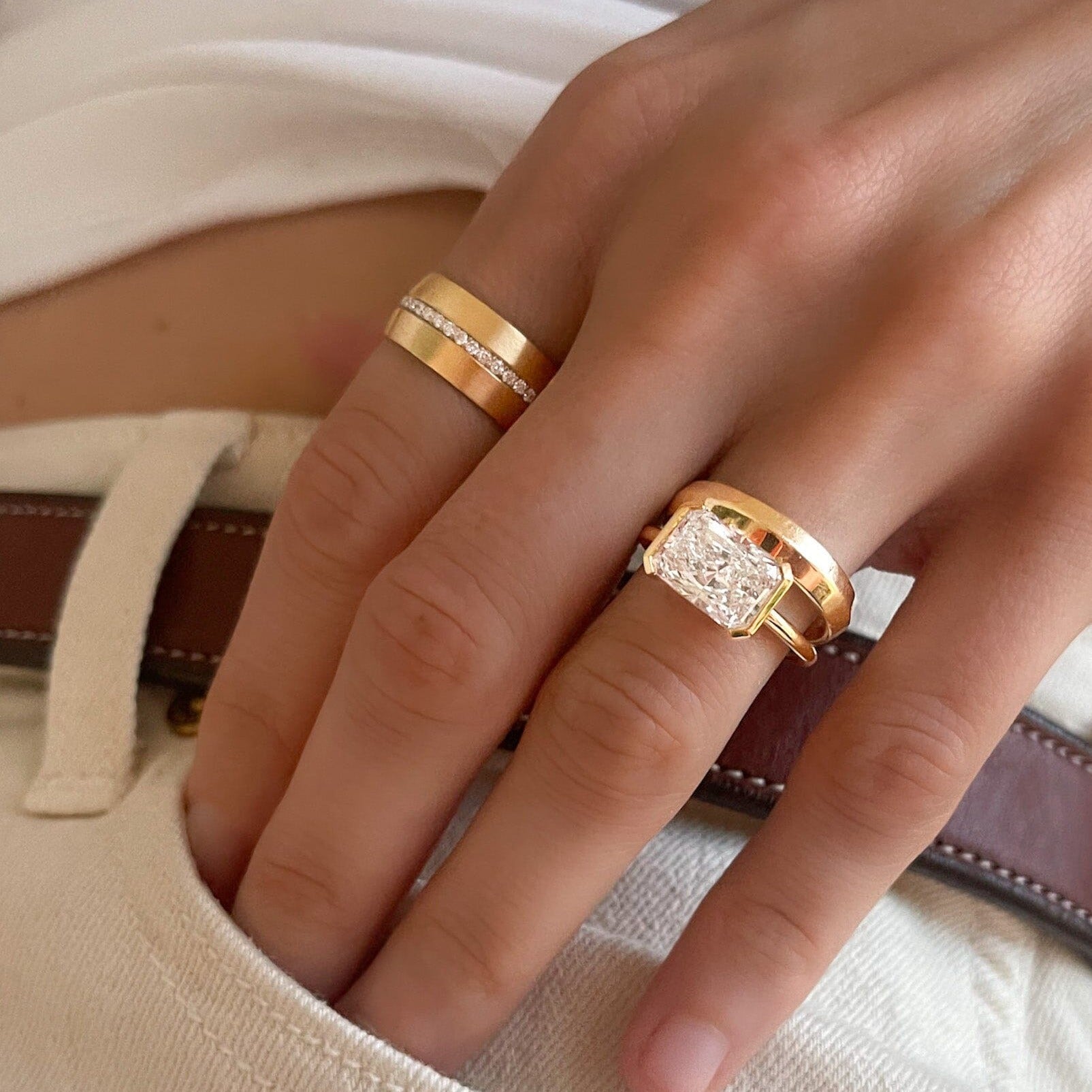 Marquise Shaped Three Stone Lab Grown Diamond Engagement Ring