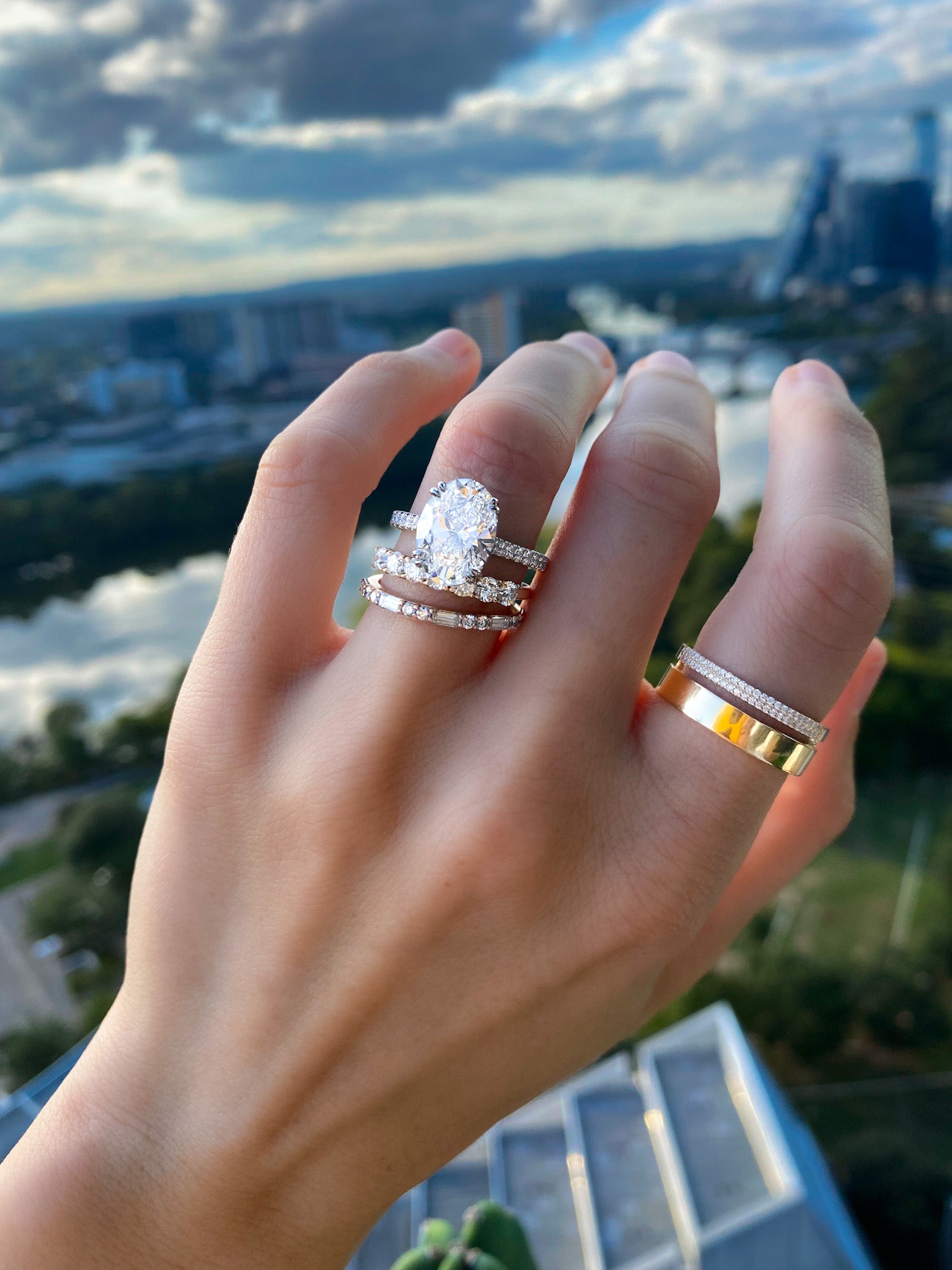 Marquise Shaped Three Stone Lab Grown Diamond Engagement Ring