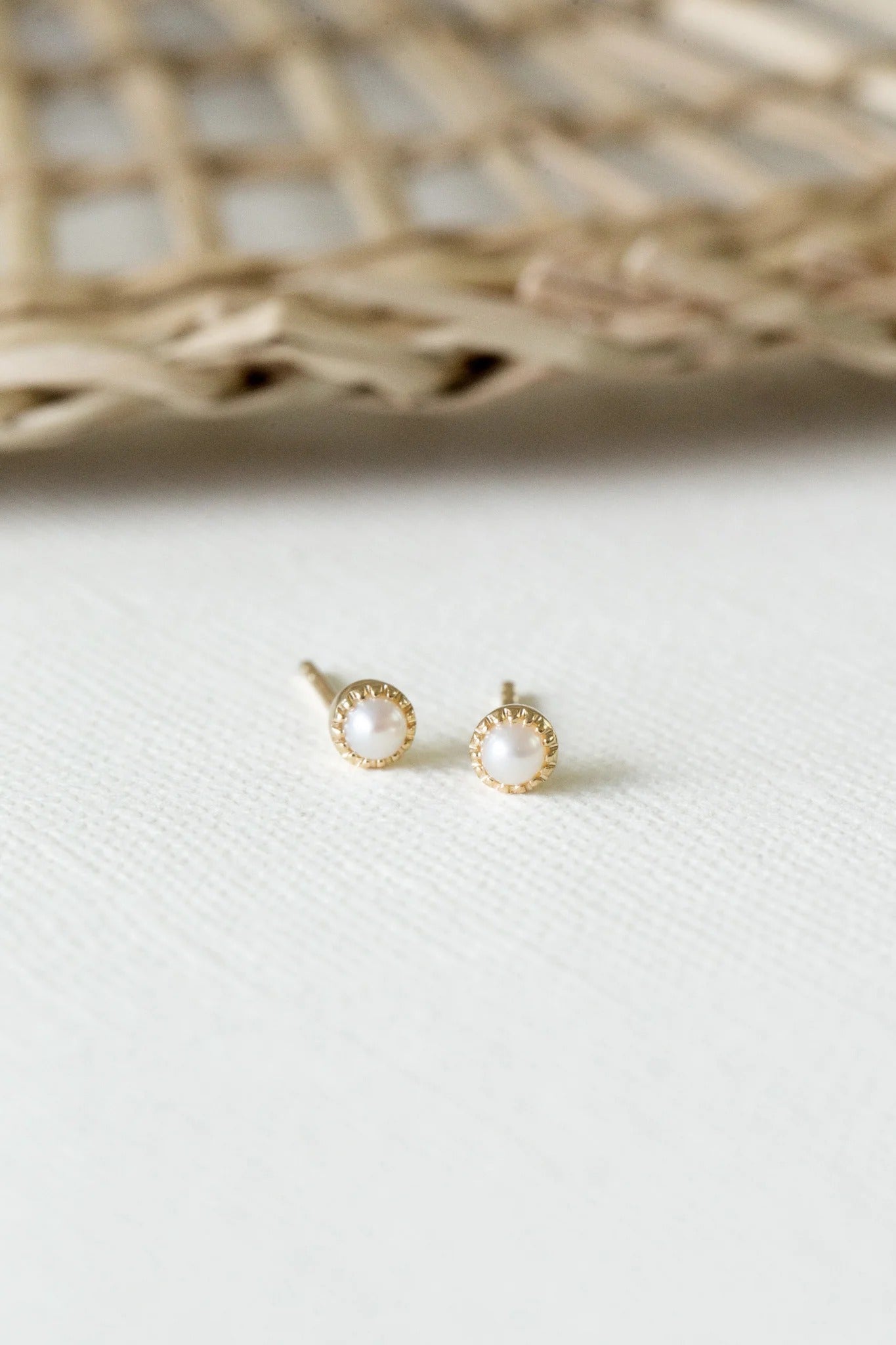 Pearl Milgrain Bezel Stud Earrings