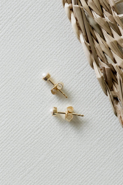 Pearl Milgrain Bezel Stud Earrings