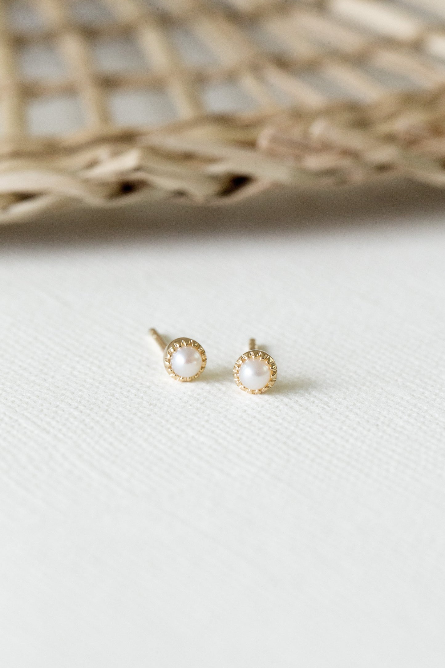 Pearl Milgrain Bezel Stud Earrings
