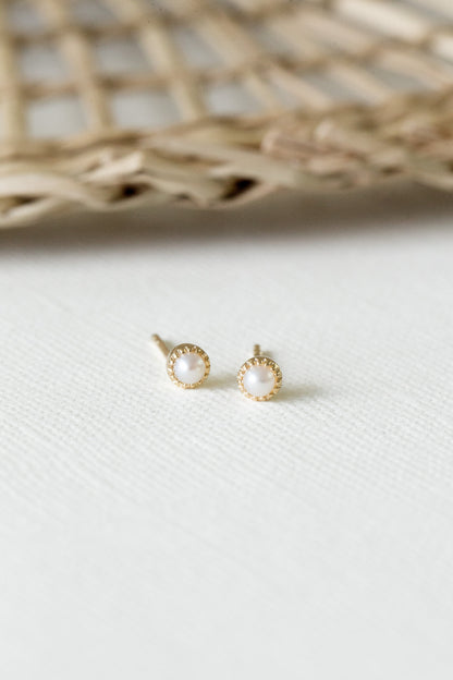 Pearl Milgrain Bezel Stud Earrings