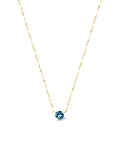 Round Solitaire Blue Topaz Gemstone Necklace