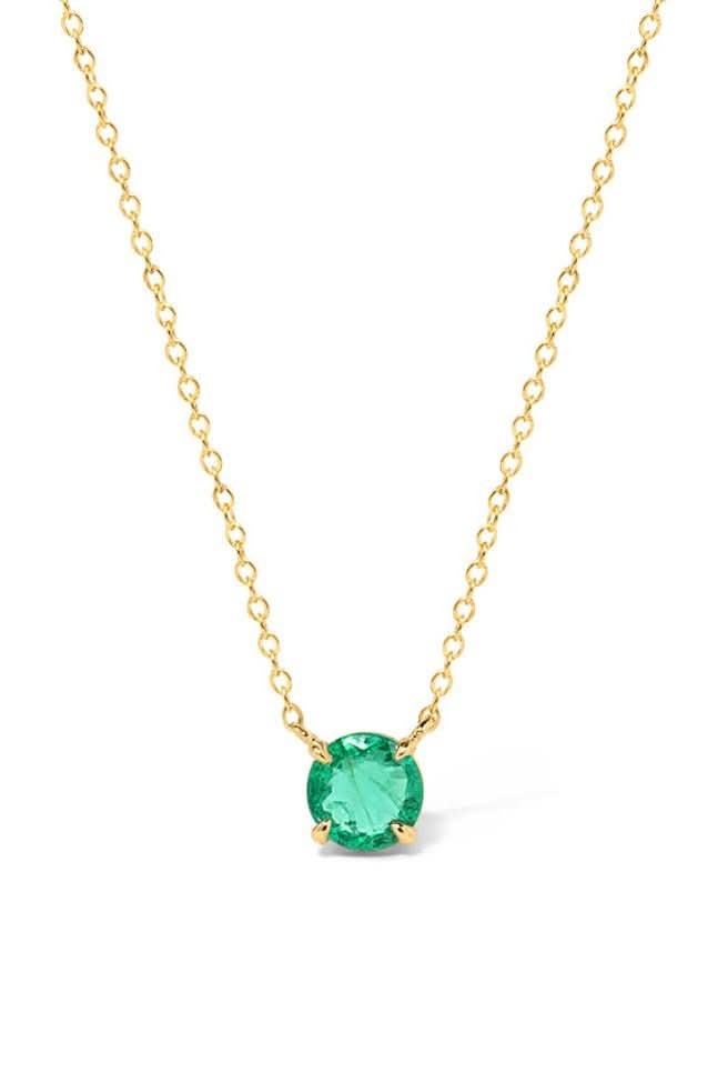 Round Solitaire Emerald Gemstone Necklace
