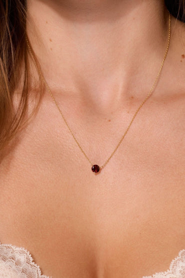 Round Solitaire Garnet Gemstone Necklace