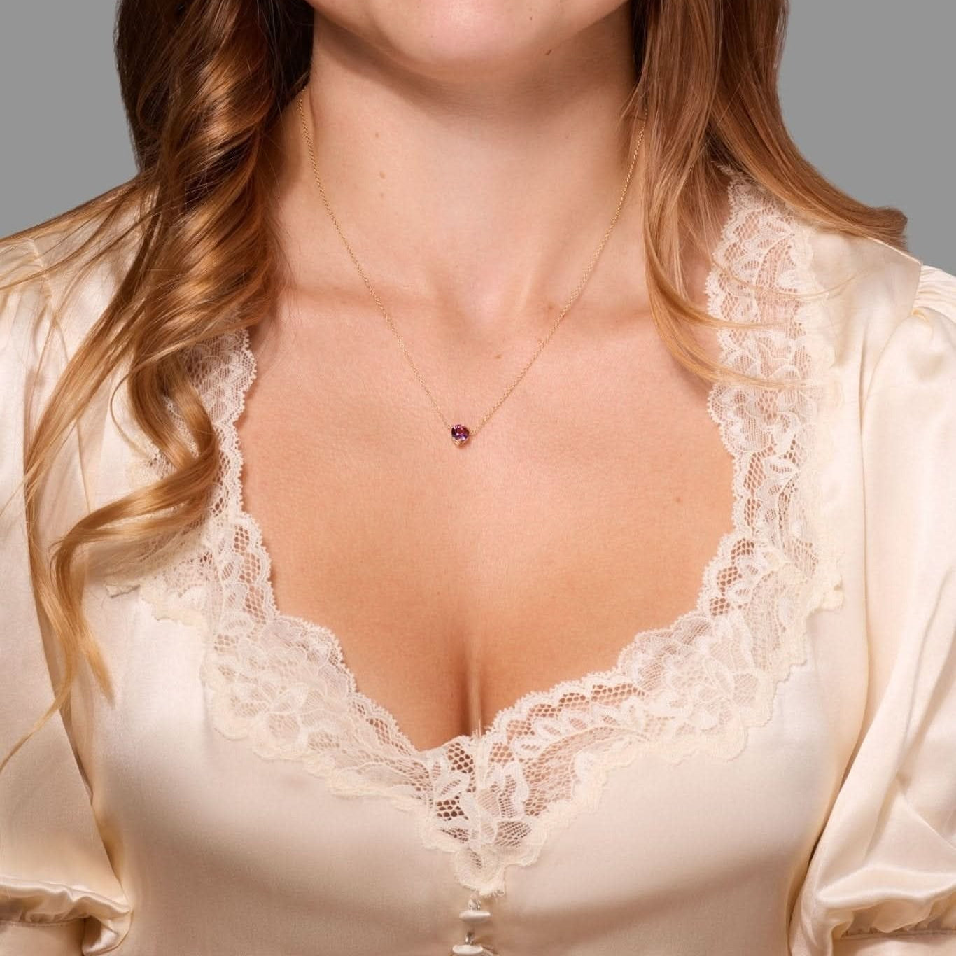 Round Solitaire Amethyst Gemstone Necklace