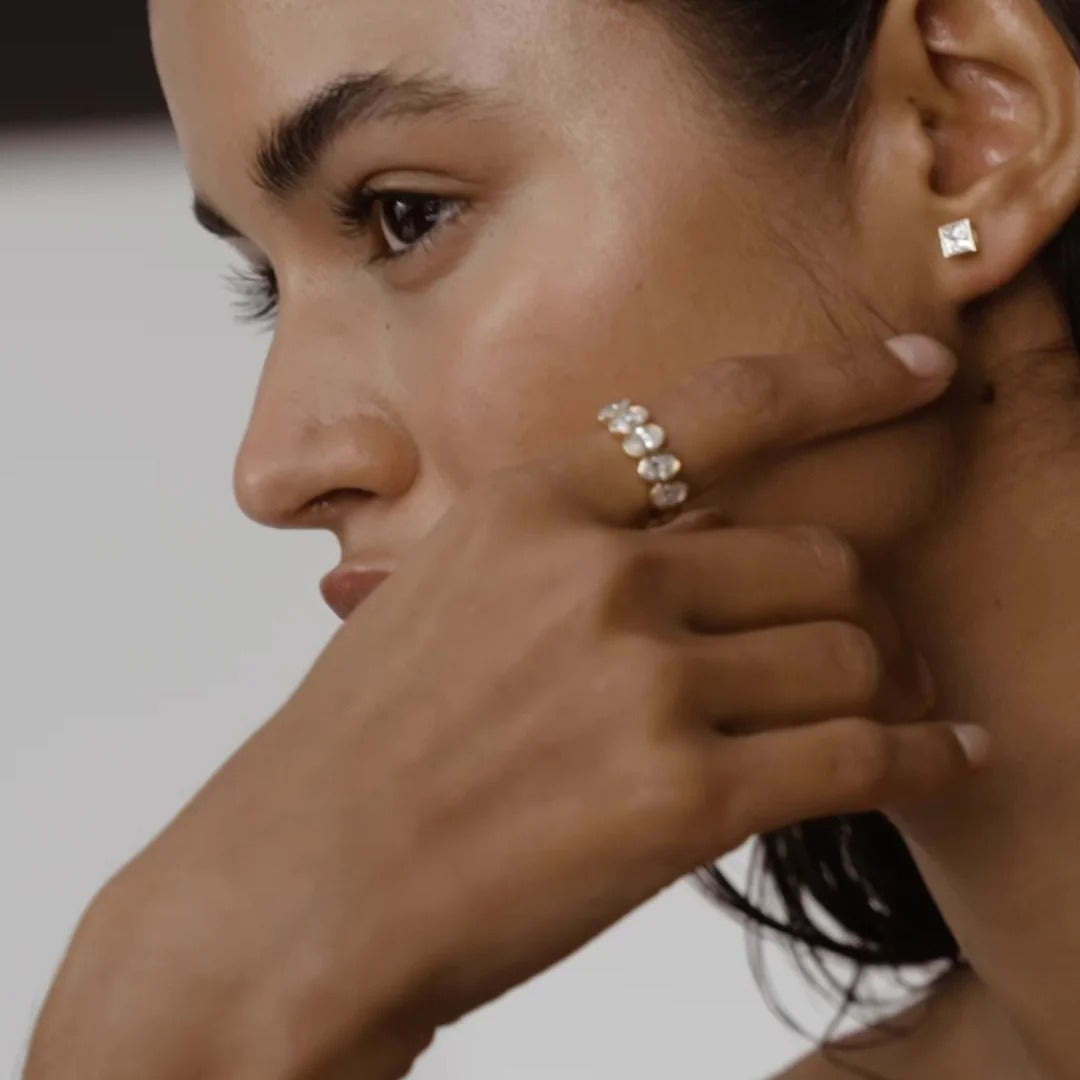 1.65 TCW Oval Stones Half Eternity Lab Grown Diamond Wedding Band