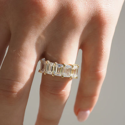 5 TCW Emerald Shaped Half Eternity Lab Grown Diamond Wedding Band
