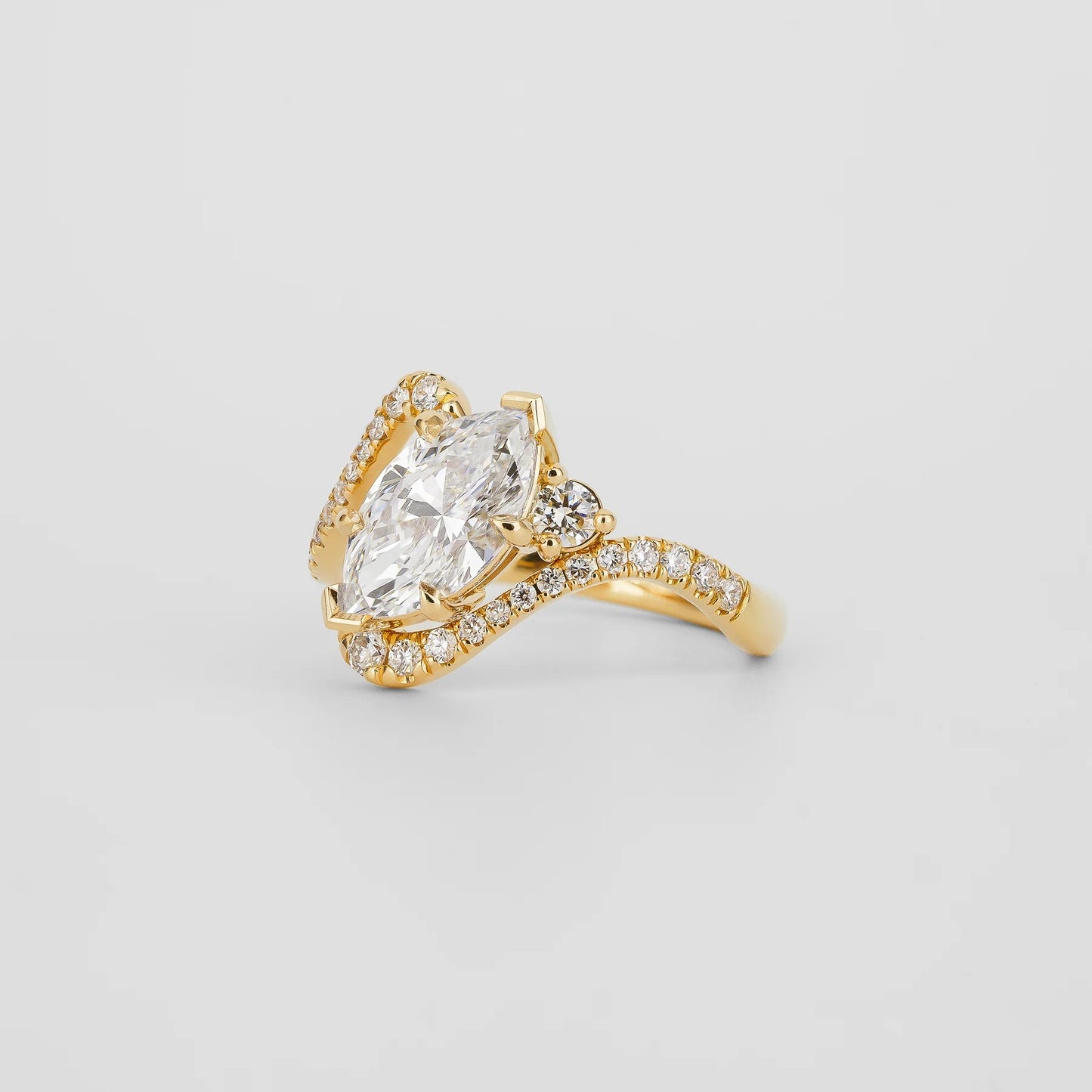 2.5 CT Marquise Cut Curved Pave Lab Grown Diamond Engagement Ring