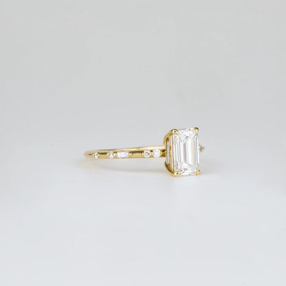 1.01 CT Emerald Cut Dainty Lab Grown Diamond Engagement Ring