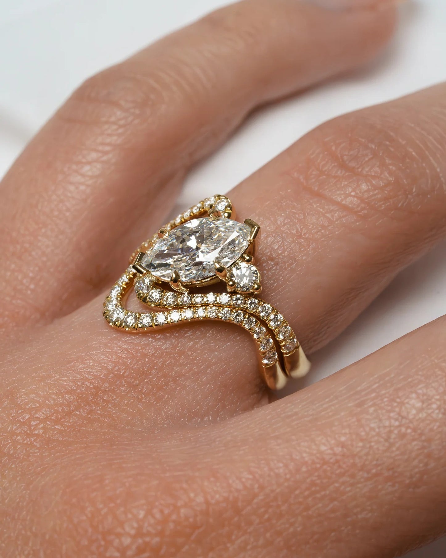 2.5 CT Marquise Cut Curved Pave Lab Grown Diamond Engagement Ring