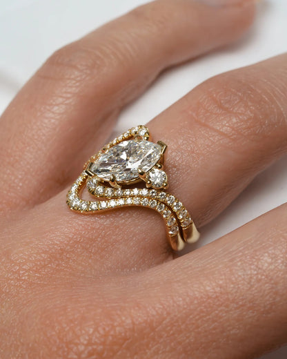 2.5 CT Marquise Cut Curved Pave Lab Grown Diamond Engagement Ring