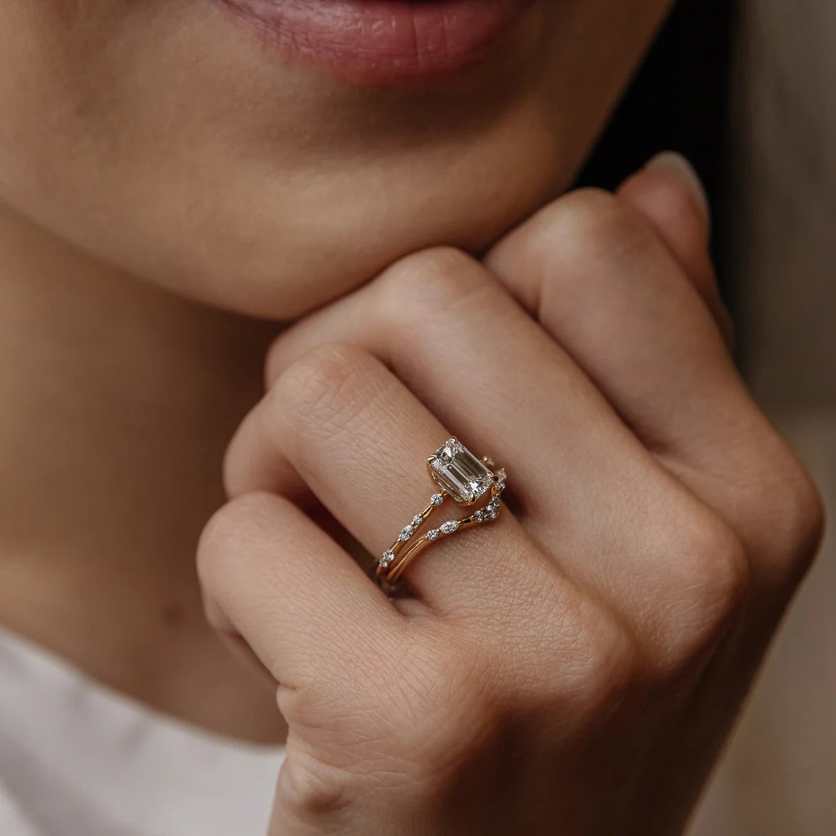 1.01 CT Emerald Cut Dainty Lab Grown Diamond Engagement Ring