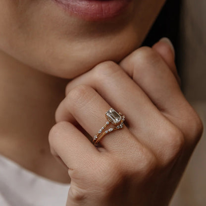 1.01 CT Emerald Cut Dainty Lab Grown Diamond Engagement Ring