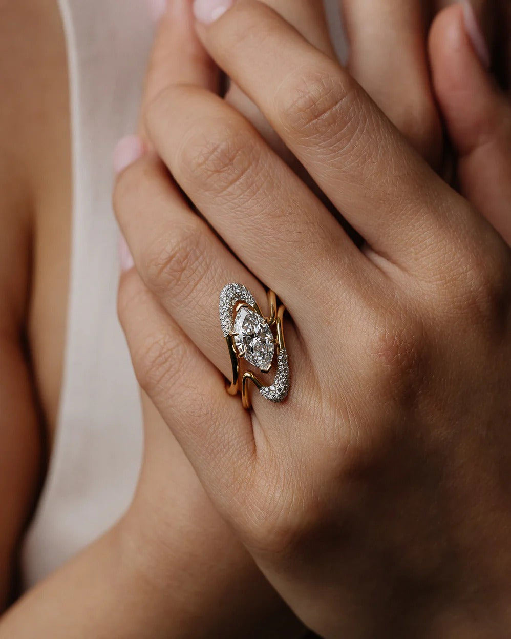 1.5 CT Oval Cut Curved Pave Lab Grown Diamond Engagement Ring