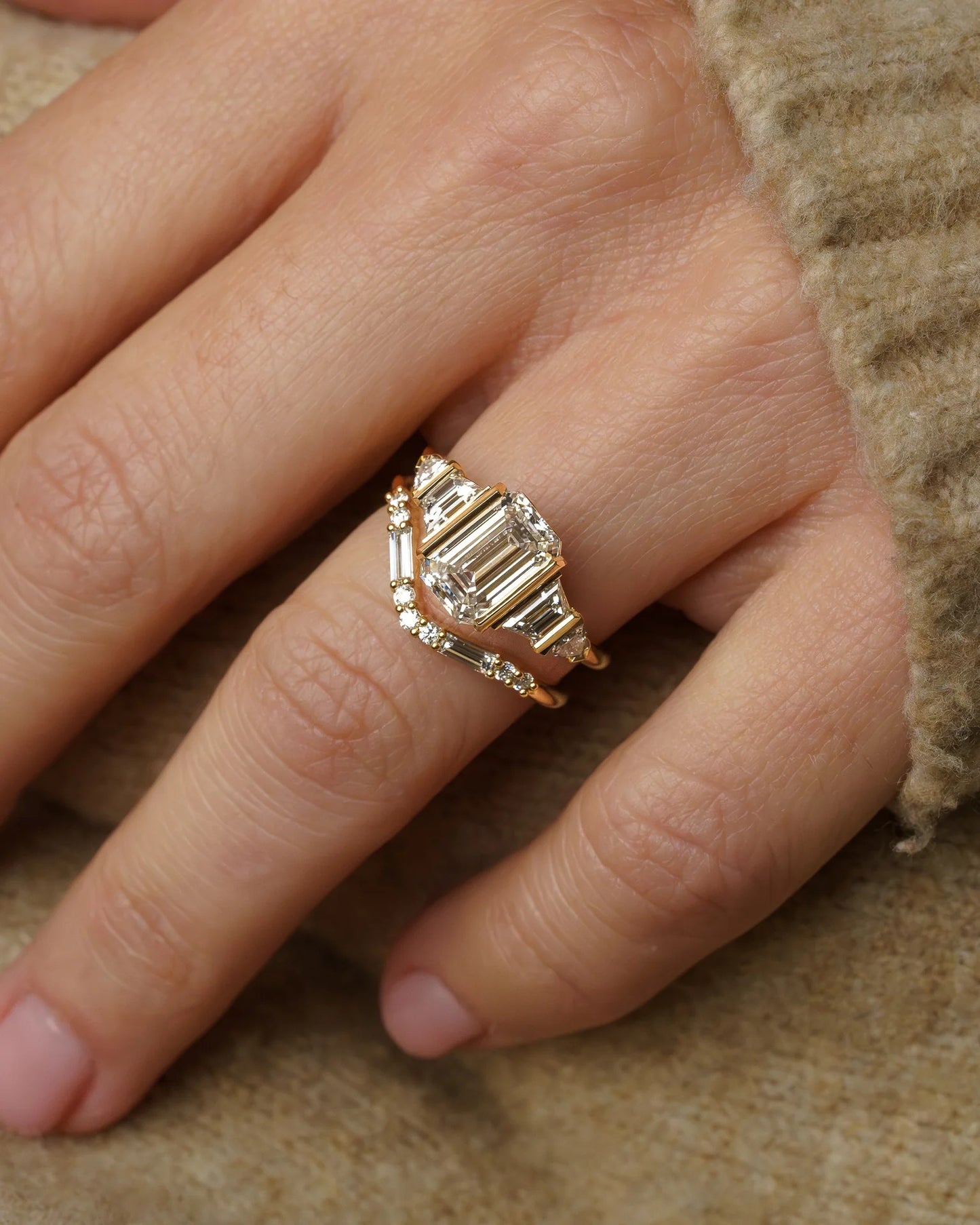 2.5 CT Emerald Cut Cluster Lab Grown Diamond Engagement Ring