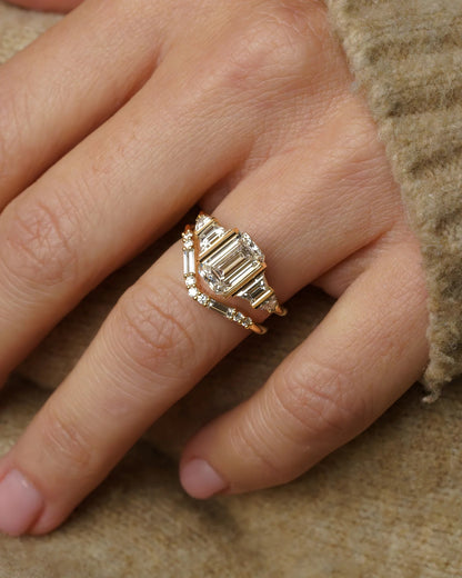 2.5 CT Emerald Cut Cluster Lab Grown Diamond Engagement Ring
