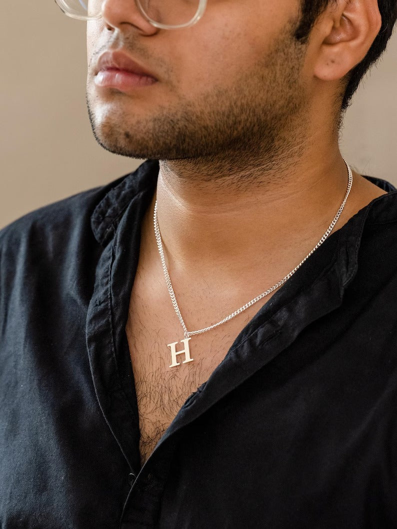 Initial Pendant Chained Necklace For Men