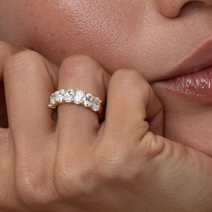 2.1 TCW Oval Stones Half Eternity Lab Grown Diamond Wedding Band