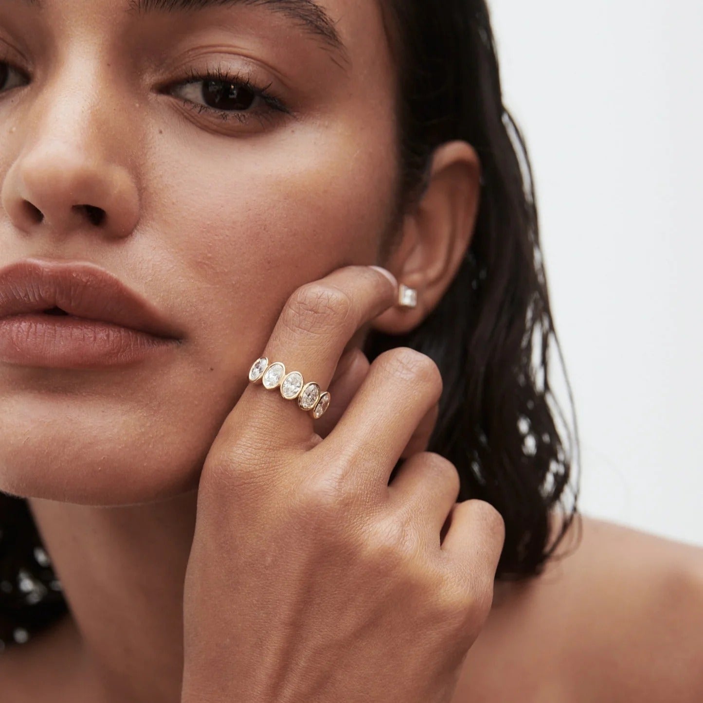 1.65 TCW Oval Stones Half Eternity Lab Grown Diamond Wedding Band