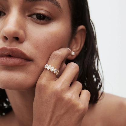 1.65 TCW Oval Stones Half Eternity Lab Grown Diamond Wedding Band