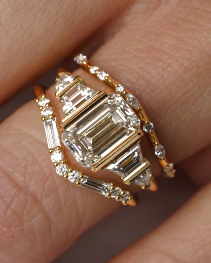 2.5 CT Emerald Cut Cluster Lab Grown Diamond Engagement Ring