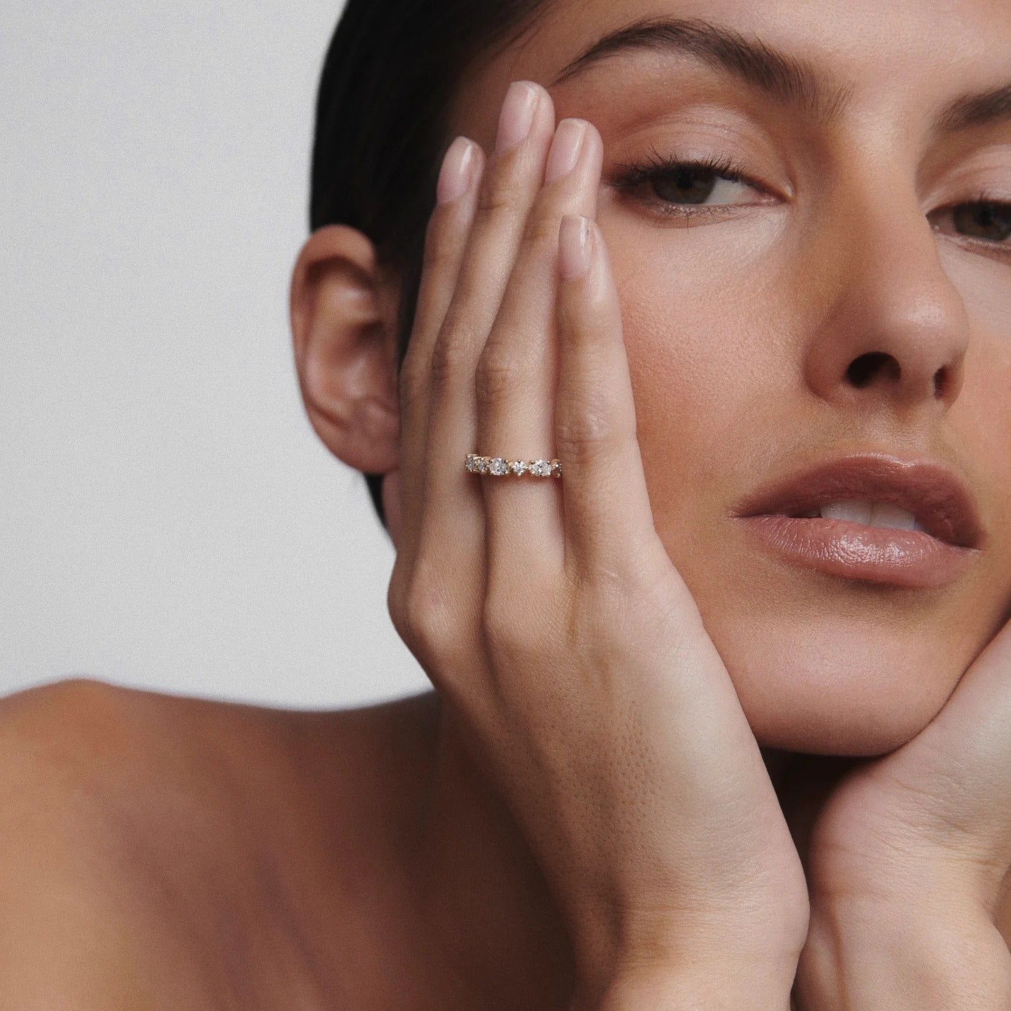 0.85 TCW Oval & Round Stones Half Eternity Lab Grown Diamond Wedding Band