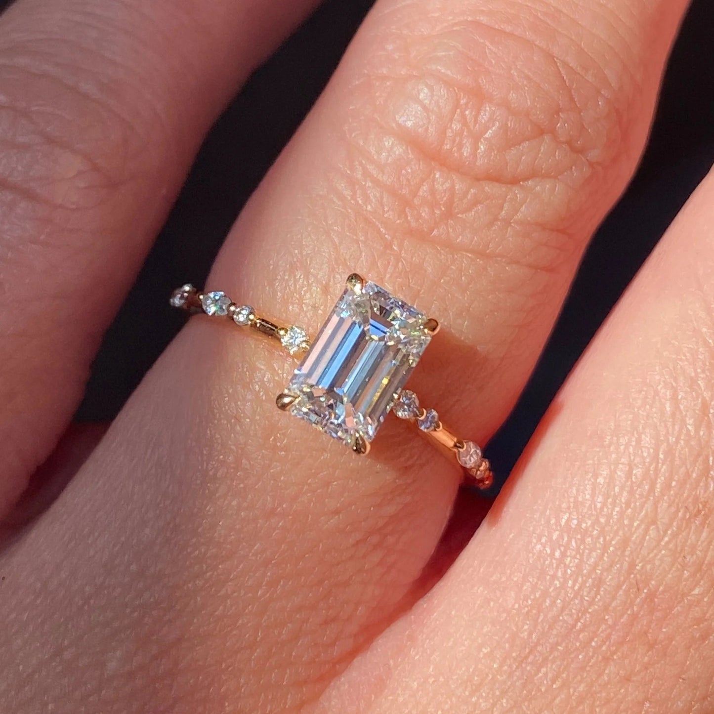 1.01 CT Emerald Cut Dainty Lab Grown Diamond Engagement Ring