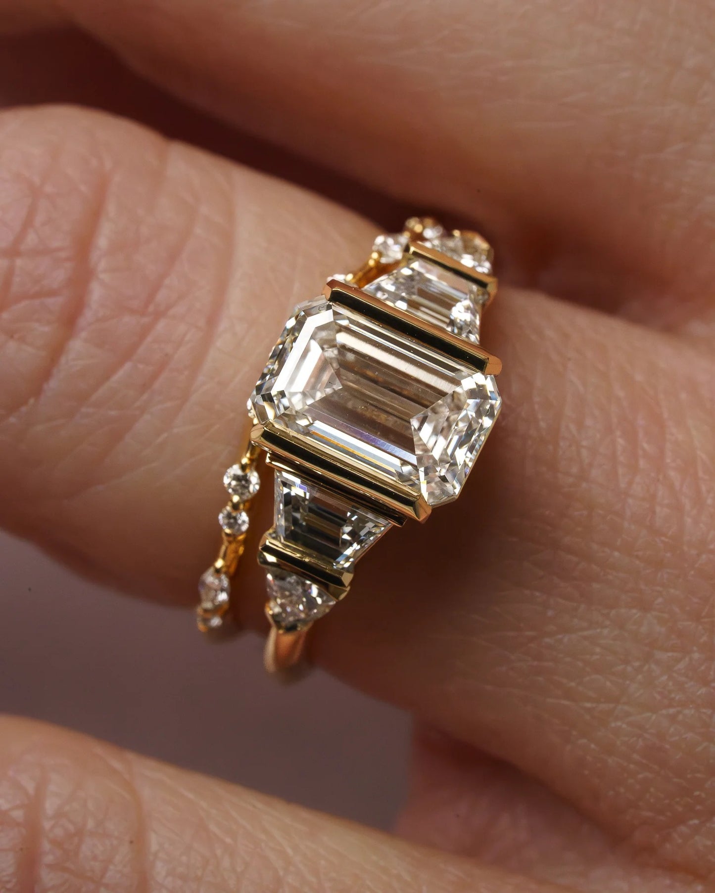 2.5 CT Emerald Cut Cluster Lab Grown Diamond Engagement Ring