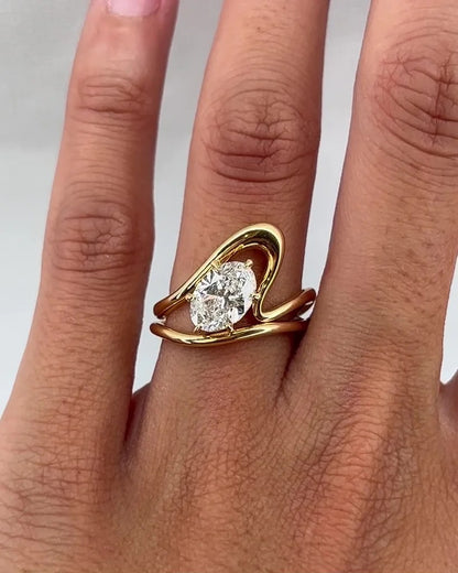 2.5 CT Oval Cut Curved Solitaire Lab Grown Diamond Engagement Ring
