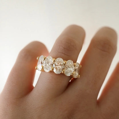 5 TCW Oval Shaped Half Eternity Lab Grown Diamond Wedding Band