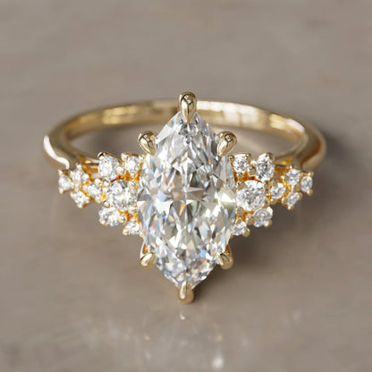 Marquise Shaped Three Stone Lab Grown Diamond Engagement Ring